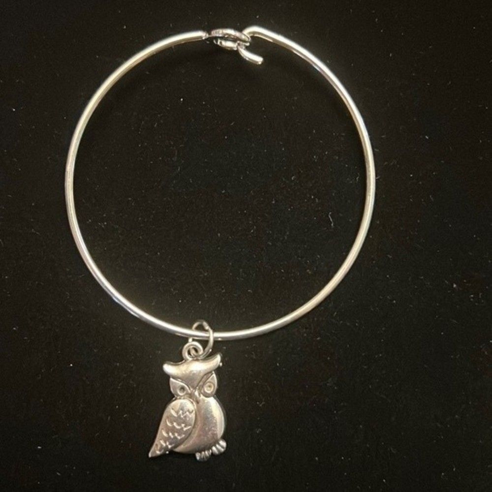 Handcrafted Silver tone Stackable Charm Bracelet- with owl charm